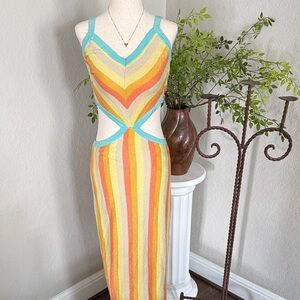 Altar'd State Orange and Yellow Striped Midi Dress